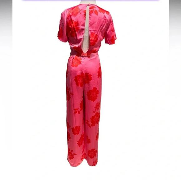 Lulus Sleek Desires Pink Floral Satin Split Sleeve
Wide-Leg Jumpsuit Size XS NWT - Picture 8 of 10